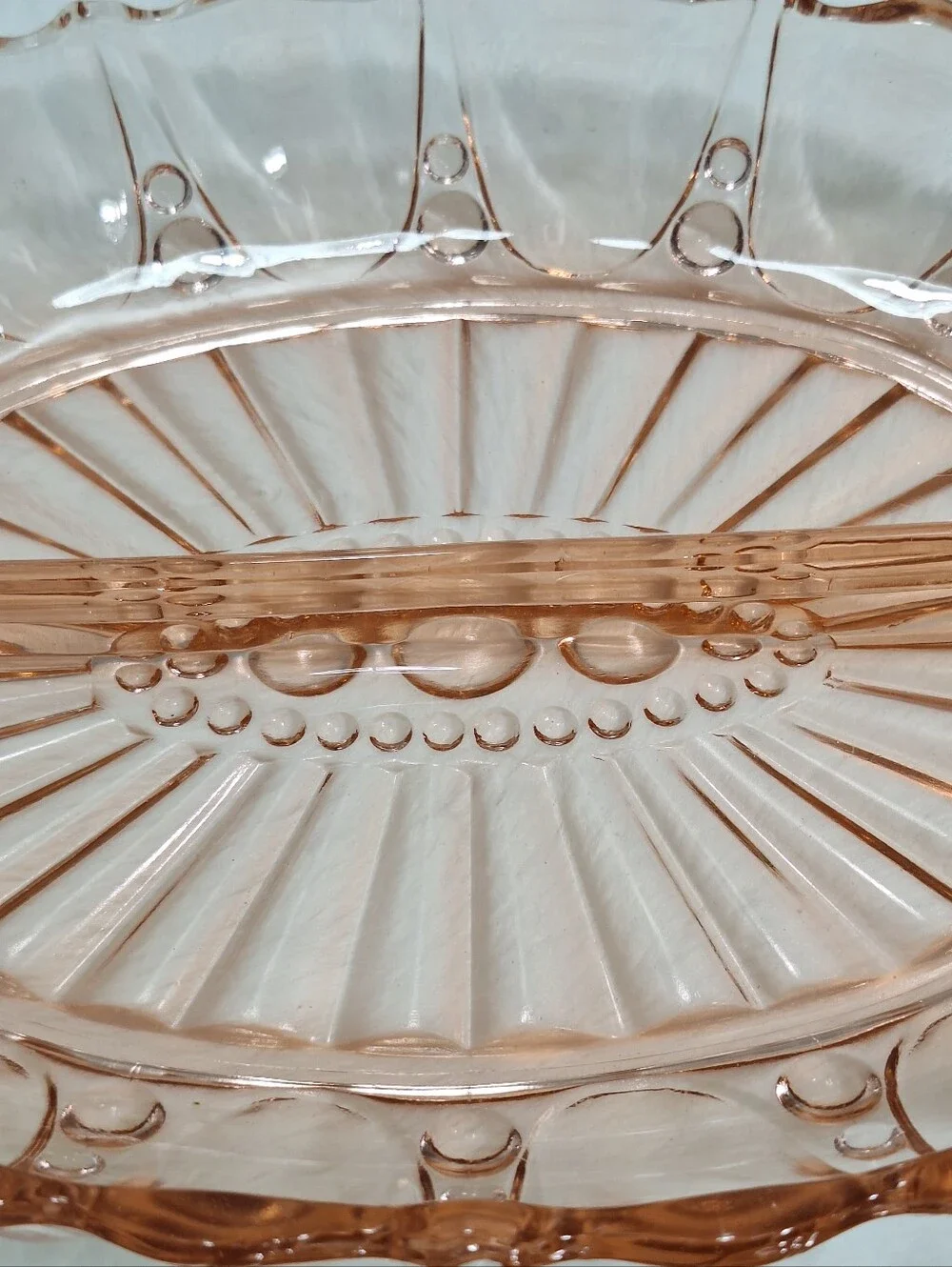 1940 Pink Depression Glass Divided Relish Dish Anchor Hocking Oyster & Pearl